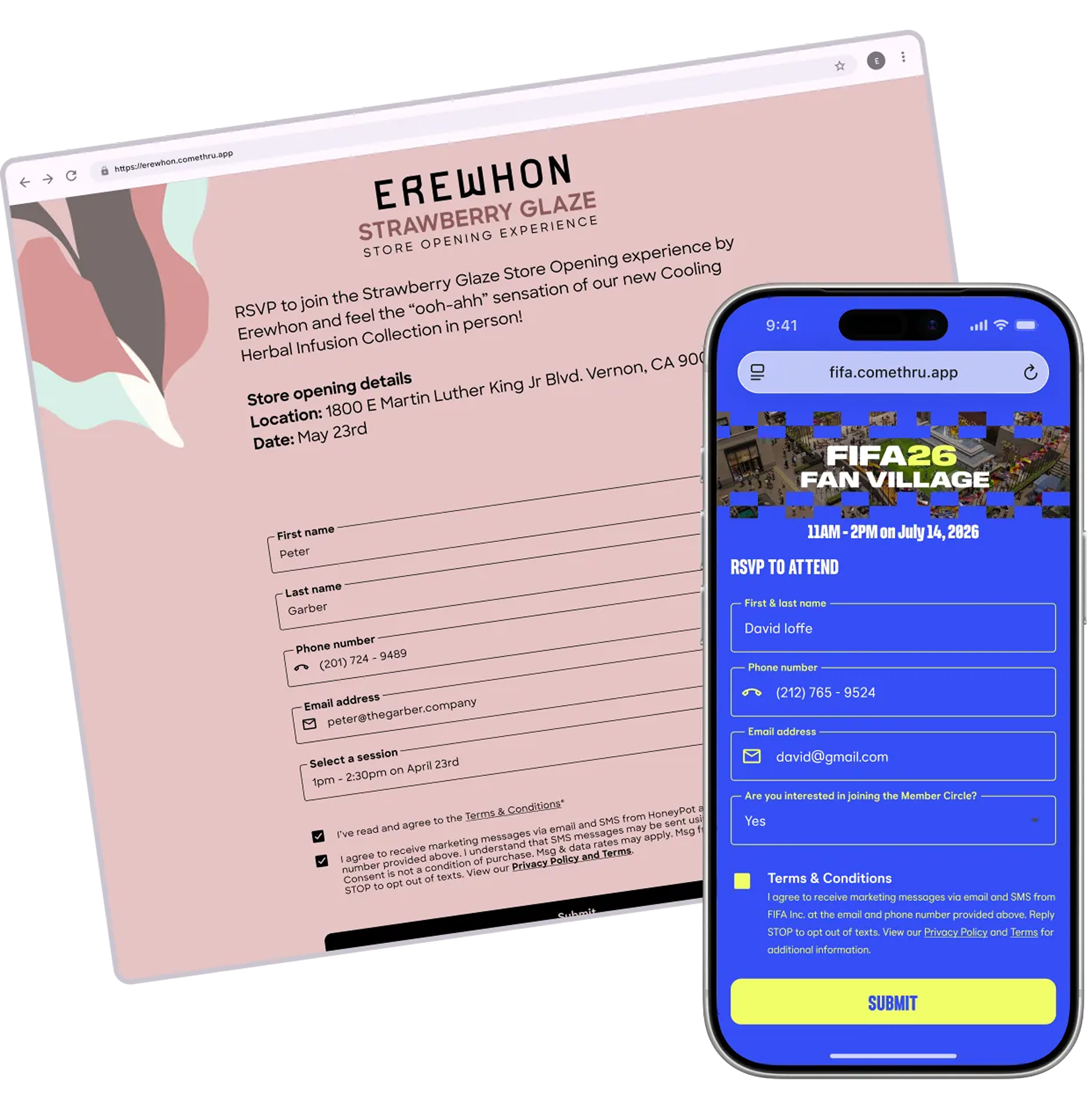 Custom branded event landing page with mobile RSVP